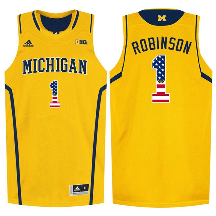 Michigan Wolverines Men's NCAA Glenn Robinson III #1 Yellow USA Flag College Basketball Jersey SCD2149PP